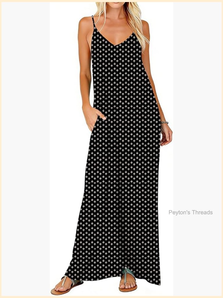 Womens Casual Strappy V Neck Sleeveless Flowy Pockets Loose Long Maxi Beach